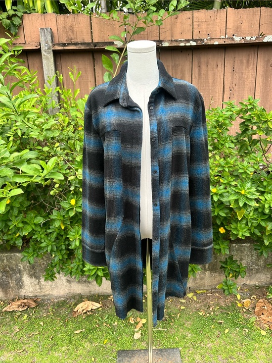 RtA Jackets & Blazers - RtA Genevieve Striped Wool Flannel Shirt Blue Plaid Size S NWT
